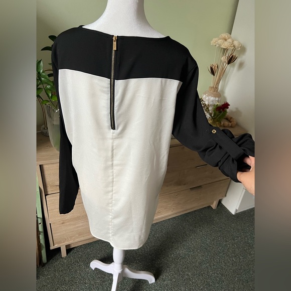 CALVIN KLEIN Black & White Colorblock Business Casual 3/4 Long Adjustable Sleeve - Picture 8 of 16